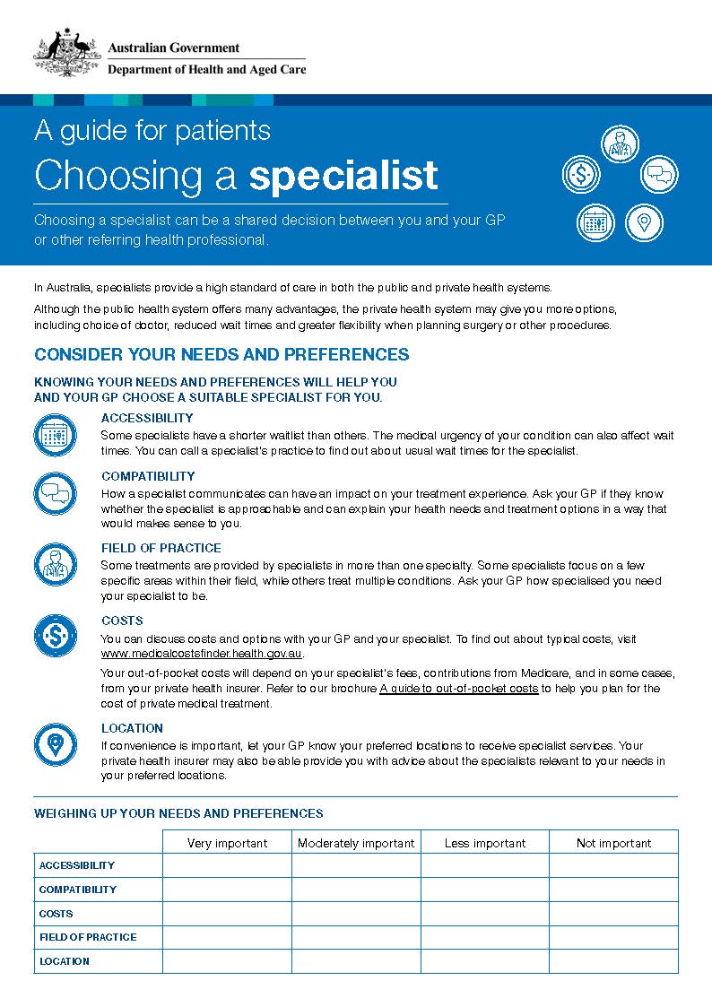 A guide for patients - choosing a specialist